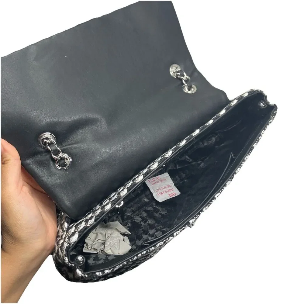 Karl Lagerfeld Paris Tweed Shoulder‎ Bag Womens Black White Chain Flap Spring